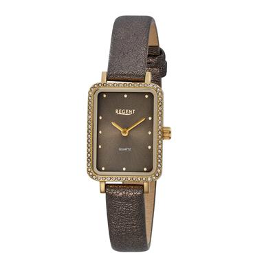 Quarzuhr REGENT, braun, Armbanduhren, Damen, Quarzuhr, Armbanduhr, Damenuhr, Lederarmband, analog, Glassteine