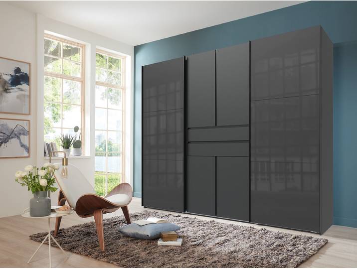 Penderie 250cm Gris/Noir/Verre noir/Noir