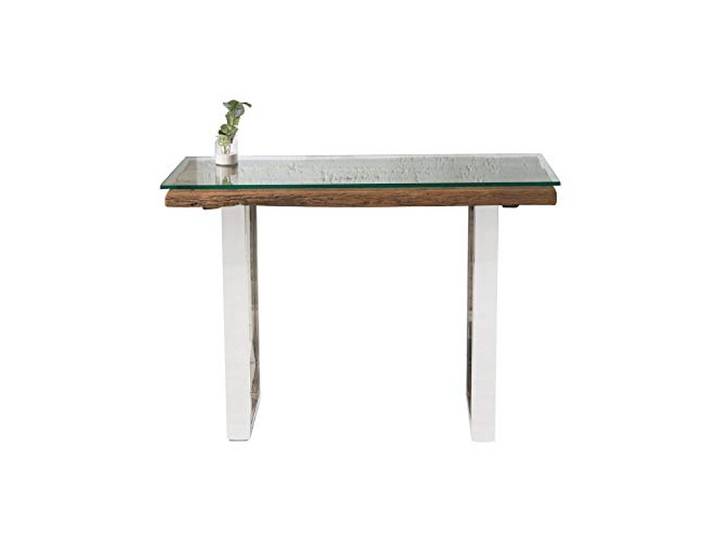 invicta INTERIOR Massive Konsole Barracuda Teak mit Stahl Kufenfüßen 120 cm mit Glasplatte Glas Massivholz Konsolentisch