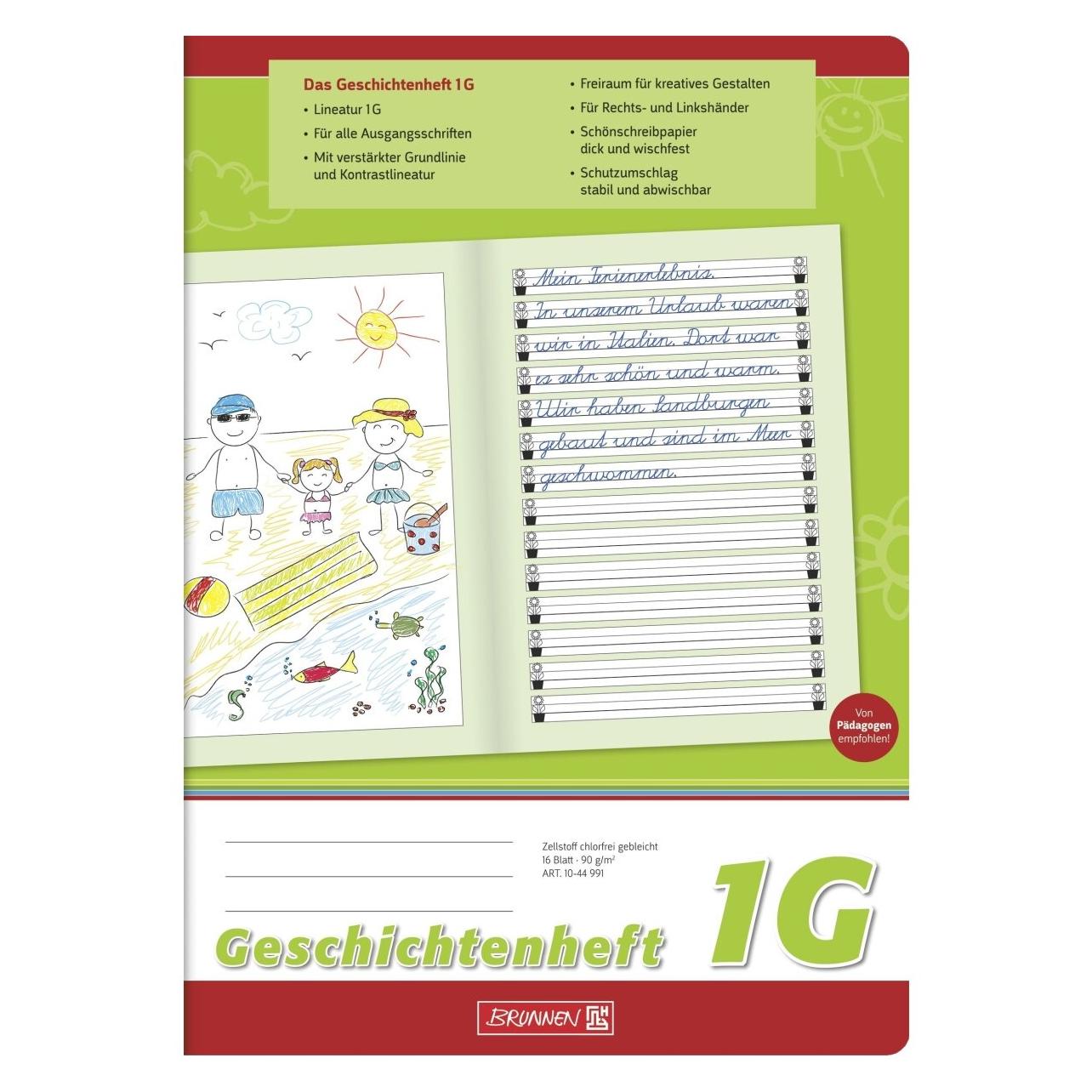 Brunnen Geschichtenheft Lineatur 1G liniert DIN A4 ohne Rand, 16 Blatt (A4) (1044991)