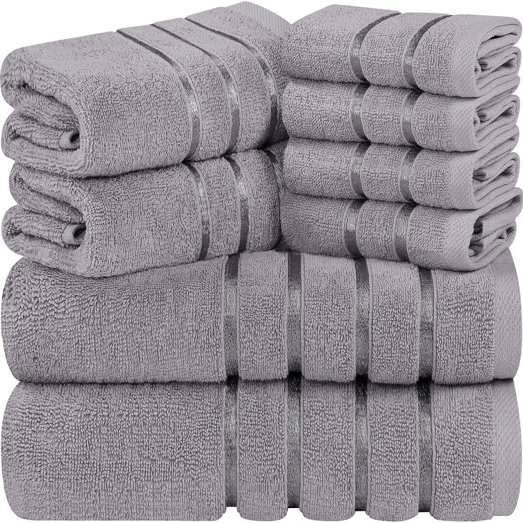 Ebern Designs Cotton Blend Multi-Size Set Grey Bath Towel;Washcloth;Hand Towel