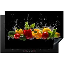 HERDABDECKPLATTE Paprika - Wasser - Gemüse - Schwarz Ceranfeldabdeckung 80x52 cm