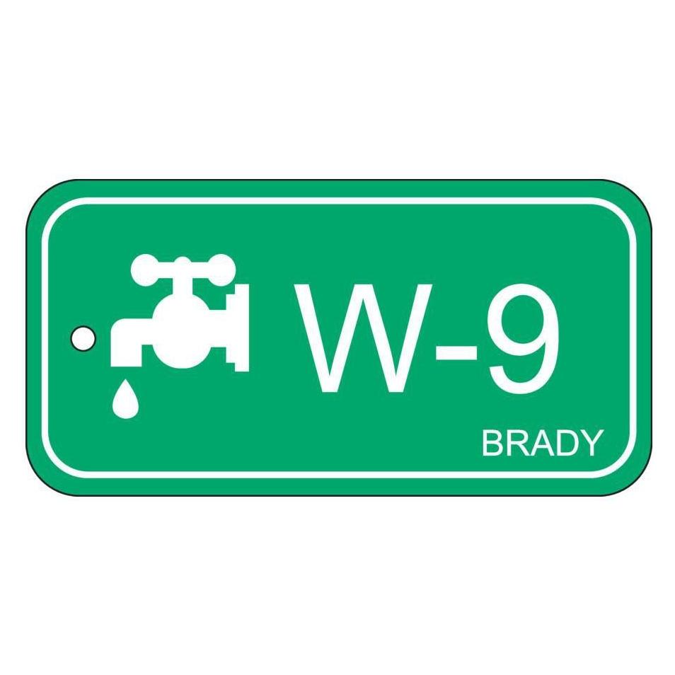 Brady B-7527, Polypropylen Schild, Energy Source Tag - Water/Wasser, 75 x 38mm, Weiss auf Grün, Bes (ENERGY TAG-W-9-75X38MM-PP/25)