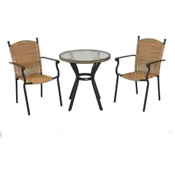 Merxx Roma Set 3tlg., 2 Stapelsessel, 1 Tisch Ø70 cm, Aluminium, Graphit/Natur