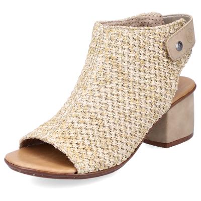 Sandalette RIEKER, Damen, Gr. 39, Textil, beige (sand), Schuhe Schaftsandale Sandalette, Sommerschuh, Sandalette, Blockabsatz, in modischer Flecht-Optik