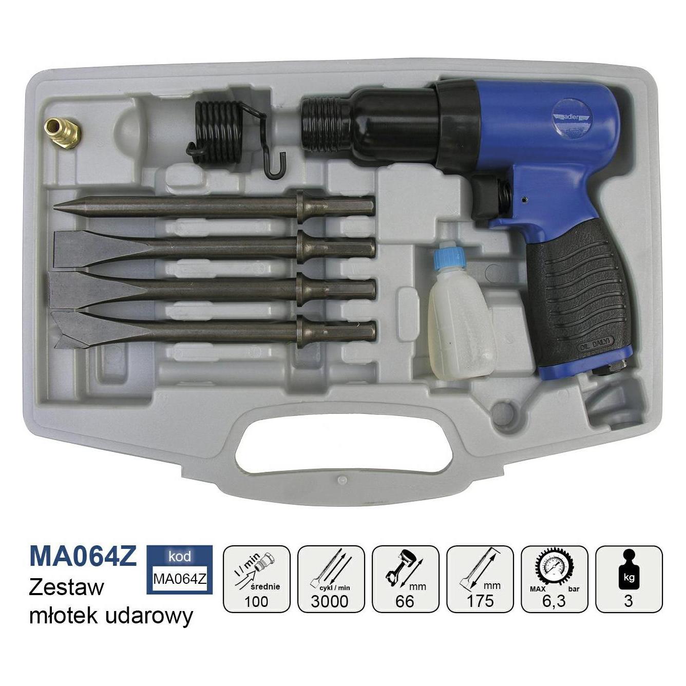 Adler ZESTAW MŁOTEK UDAROWY 190mm MA064Z (Druckluft) (MA064Z)