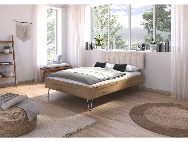 Bettgestell Mavi - Cord 140 x 200cm Cord Holz/Eiche Artisan Dekor Eiche