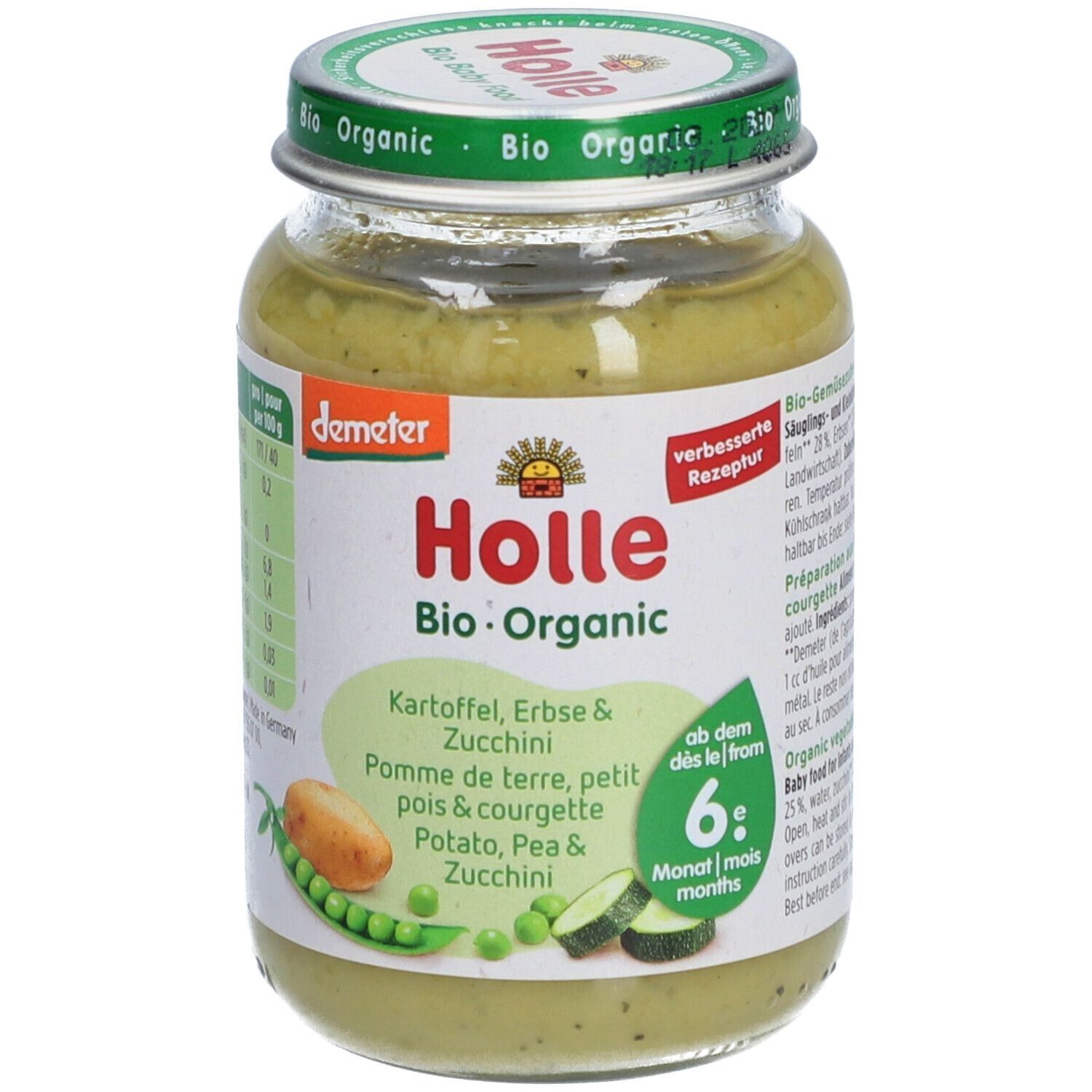 Holle Kartoffeln Erbsen und Zucchini Glas Bio, ab 6 Monaten x4 4x190 g Brei