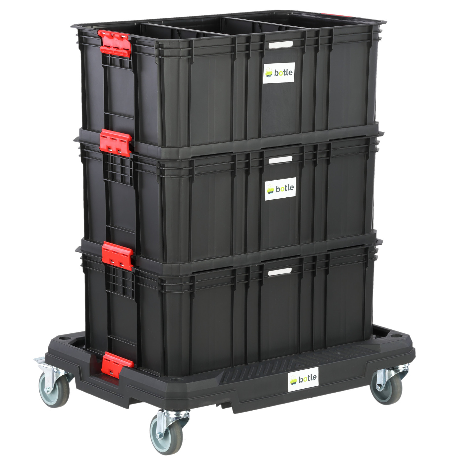 Modular Basic mobiel platform met 4 wielen en 3 grote bakken, Hoogte: 77 cm