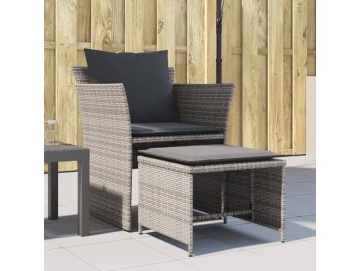 Witterungsbeständiges PE Rattan Loungesessel Mit Fußhocker Grau Gartenstuhl mit Fußhocker Grau Poly Rattan Sitzgruppe Balkon Terrasse Lounge Sessel