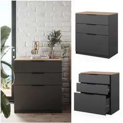 Vicco Kommode Betti 80 x 90 cm in Anthrazit Sonoma, 3 Schubfächer, Schlafzimmer