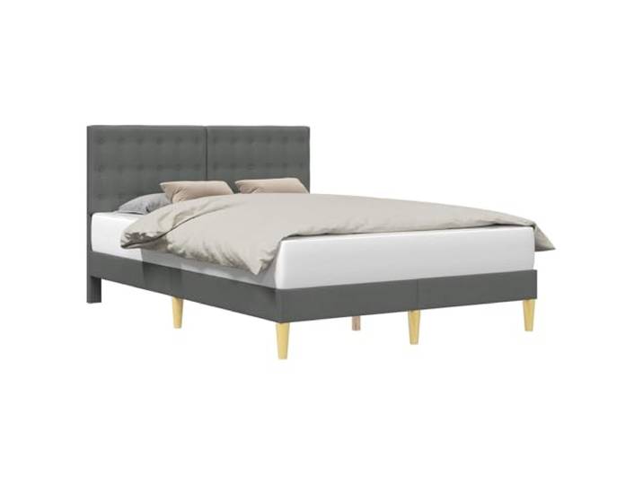 PUGYNBK Bettgestell mit Kopfteil, dunkelgrau, 140 x 200 cm, Stoff Feste Lattenroste, konische Beine, schmutzabweisend, einfache Reinigung, moderner Stil