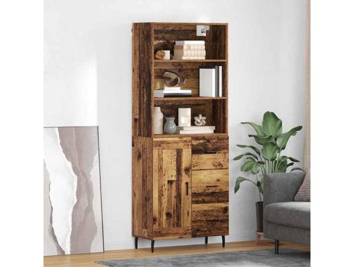 {Marron}Haut armoire avec tiroir - Moderne-design - bois aggloméré - bois ancien - 1 porte - porte vitrée - avec poignées - 69 5x34x