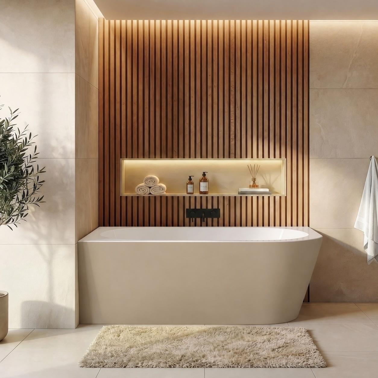Badplaats Eck Badewanne Isia 170 x 78 x 60 cm Cashmere - Halb Freistehende Badewanne aus Acryl - Links
