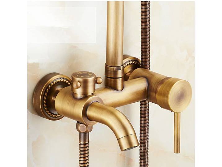 Ensemble de douche à effet de pluie classique, ensemble de robinets de bain-douche en Bronze Antique, bec pivotant mural en cuivre, mitigeur, système de douche