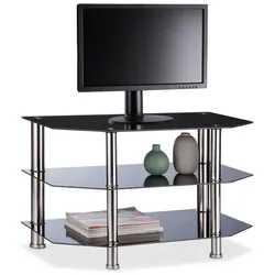 Relaxdays Fernsehtisch Schwarzglas Schwarz,Silber