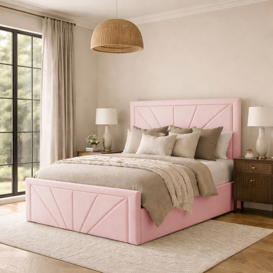 17 Stories Phoenix Upholstered Storage Bed Frame Pink Double (4'6)