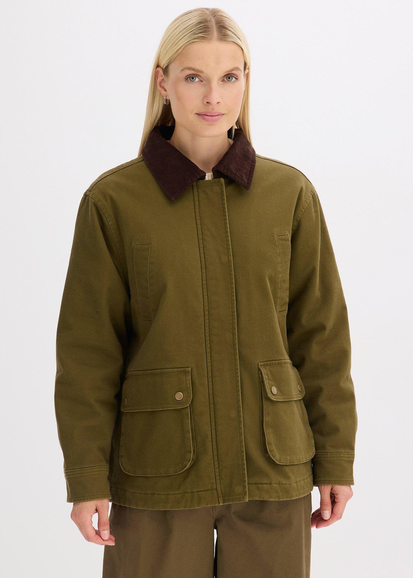 bonprix Oversize-Parka, grün, Gr.40, Gefütterter Oversize-Parka mit Cordkragen und Taschen, 98% Baumwolle