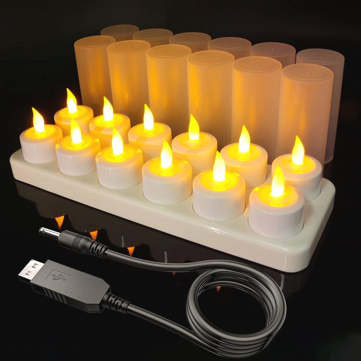 12-delige set oplaadbare led-theelichtjes met windschermen
