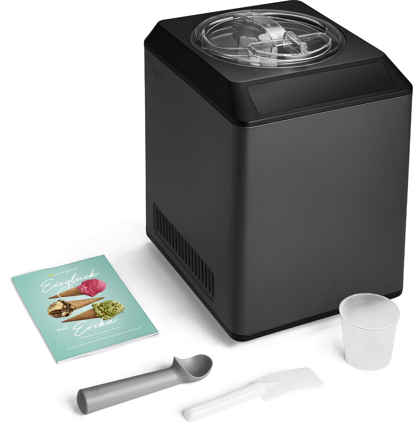 SPRINGLANE Eismaschine & Joghurtbereiter Erika 2,5 L mit selbstkühlendem Kompressor 250 W, Eiscrememaschine aus Edelstahl mit Kühl- und Heizfunktion, inkl. Rezeptheft