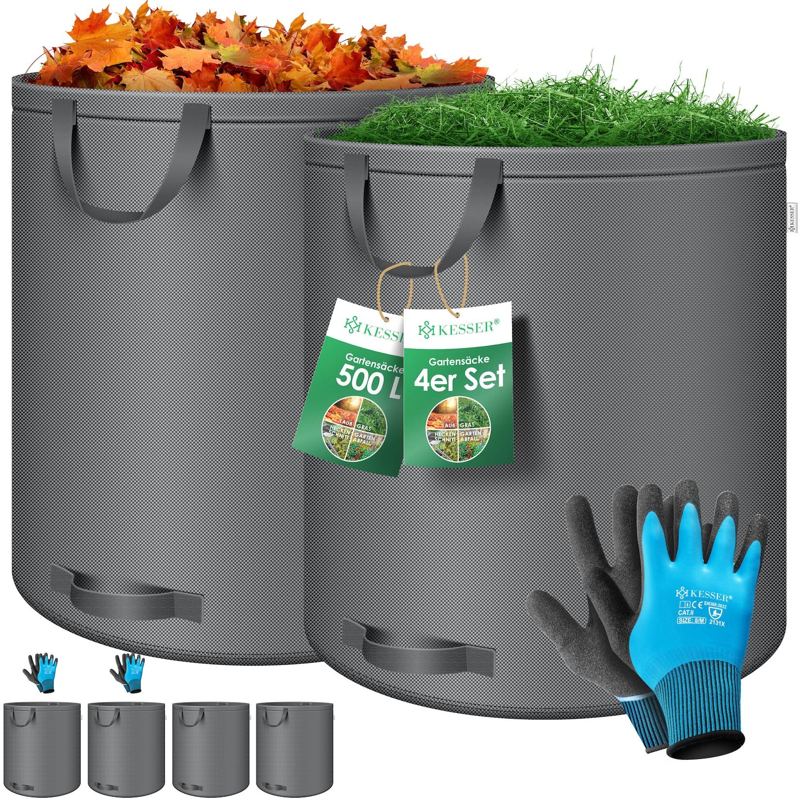 KESSER® Gartensack Set Laubsack Gartenabfallsack inkl. Handschuhe - Selbststehend 4 Griffe Stabil Robust & Faltbar - Laubsäcke Rasenschnitt Gartensäcke für Gartenabfälle Grünschnitt