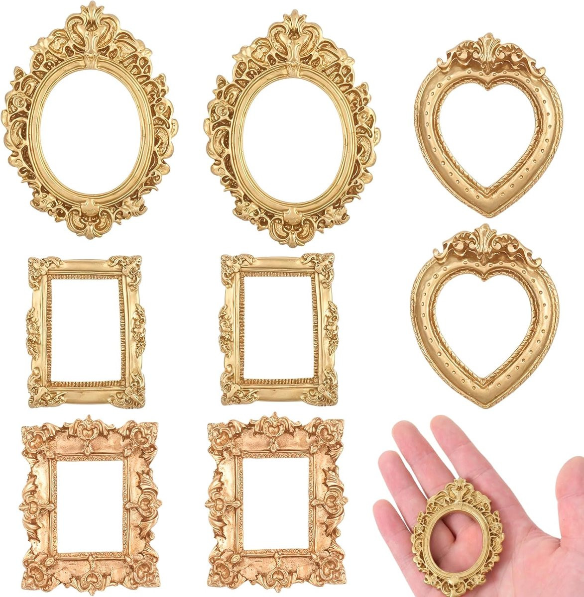 Set van 8 vintage stijl miniatuurfotolijsten in het goud van ShopVlot
