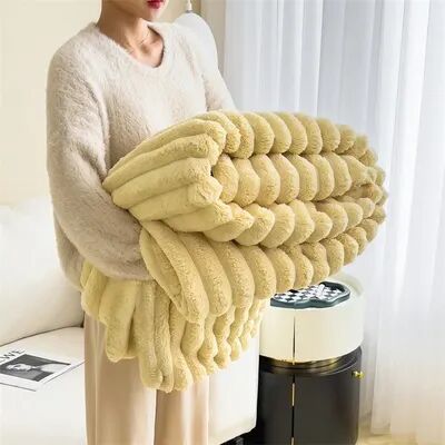 Shop Station Cozy Striped Blanket Thick Fleece Winter Bed & Sofa Throw cream 27.56 39.37 In