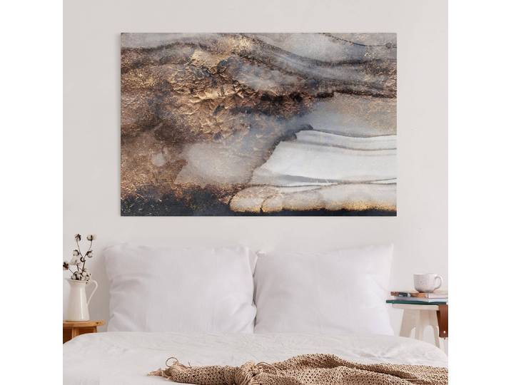 Impression sur toile Marbre doré I Lin Noir 60cm
