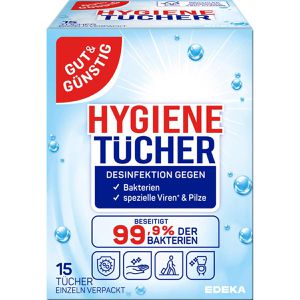 Gut&Günstig Desinfektionstücher Hygienetücher, für Flächen, alkoholisch, 15 Tücher