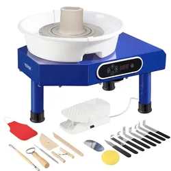 VEVOR Töpferscheibe 25 cm Keramikscheibe Keramik Rad Maschine 60-300 U/min, mit Fußpedal Abnehmbares ABS-Becken LCD-Bedienfeld Modellierwerkzeug & Schürze für Heimwerkerprojekte