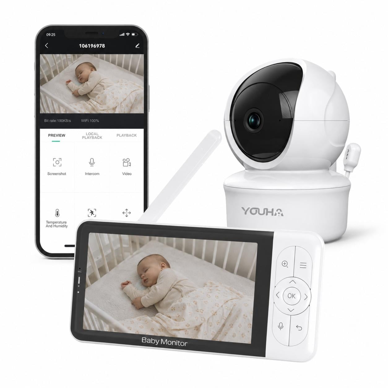 Youha Babyfoon met Camera, Kleurenbeeldscherm en App voor Scherp Beeld en Helder Geluid