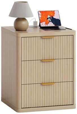 Garvee 1PC Natural Fluted Nightstand with Charging, 3 Drawers
