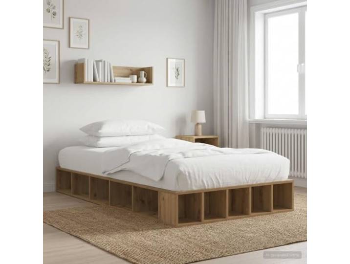 RJPLMFV Bettgestell mit Aufbewahrung, Eiche, handgefertigt, 80 x 200 cm Langlebiges Holz, geräumige Fächer, fester Lattenboden, ohne Lattenrost, pflegeleicht