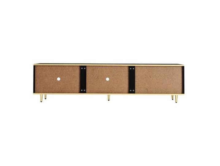 Meuble TV Design avec Structure Sculptée - Plaque Basse et Pieds Poignées Dorés - Élégant pour Salon