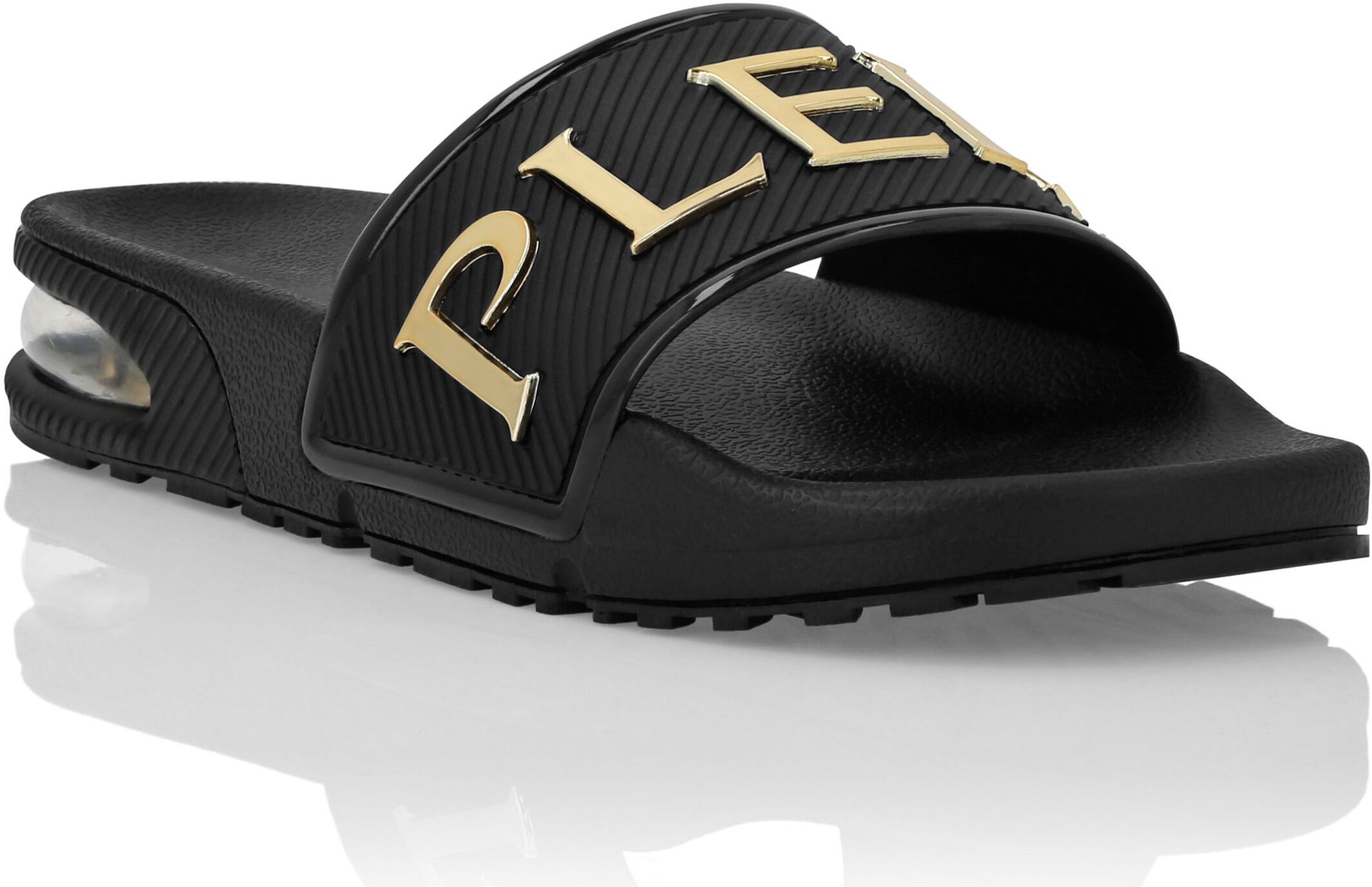 Strandschuh PLEIN SPORT "Flache Gummisandalen", Damen, Gr. 36, Normalschaft, schwarz (0202, schwarz, schwarz), Schuhe Strandschuh