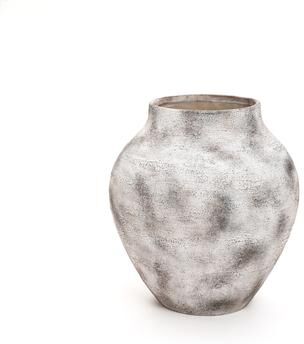 LuxenHome Rustic Gray with Weathered White Finish Stoneware Vase, Vintage Pottery