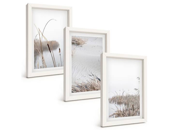 BILDER SET 3er Set - 20x30 cm Weißer Rahmen - Wasserpflanzen im Sommer