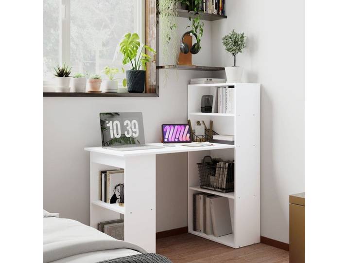 Bureau avec étagère Blanc 120x55 cm pour bureau à domicile et cuisine table PC portable