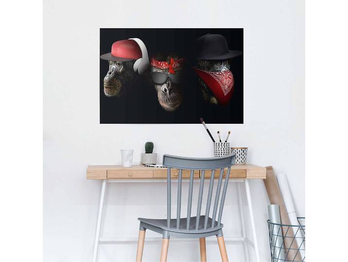 home24 Poster Horen, zien, zwijgen papier rood 61 x 92 x 0cm