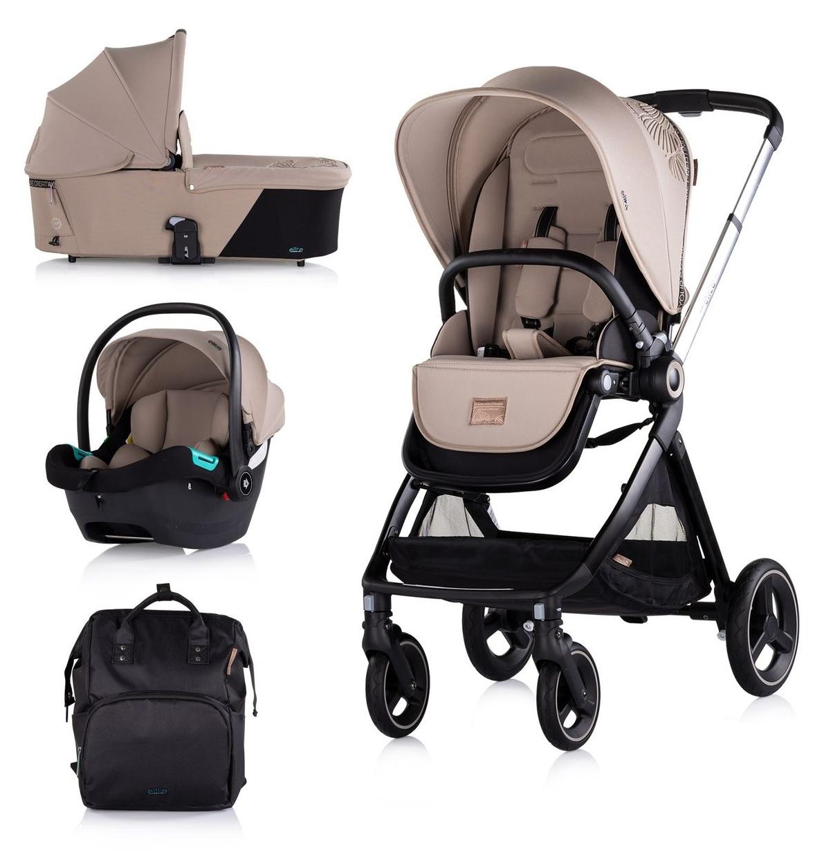 Chipolino Kinderwagen Elite 3 in 1 i-Size Babyschale Sportsitz Babywanne Tasche