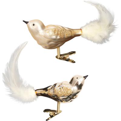 Christbaumschmuck KREBS GLAS LAUSCHA "Wintervögel", gold (goldfarbig), B:4cm H:4cm T:9cm Ø:9cm, Glas, Weihnachtsbaumschmuck, Glas, 3 Stück