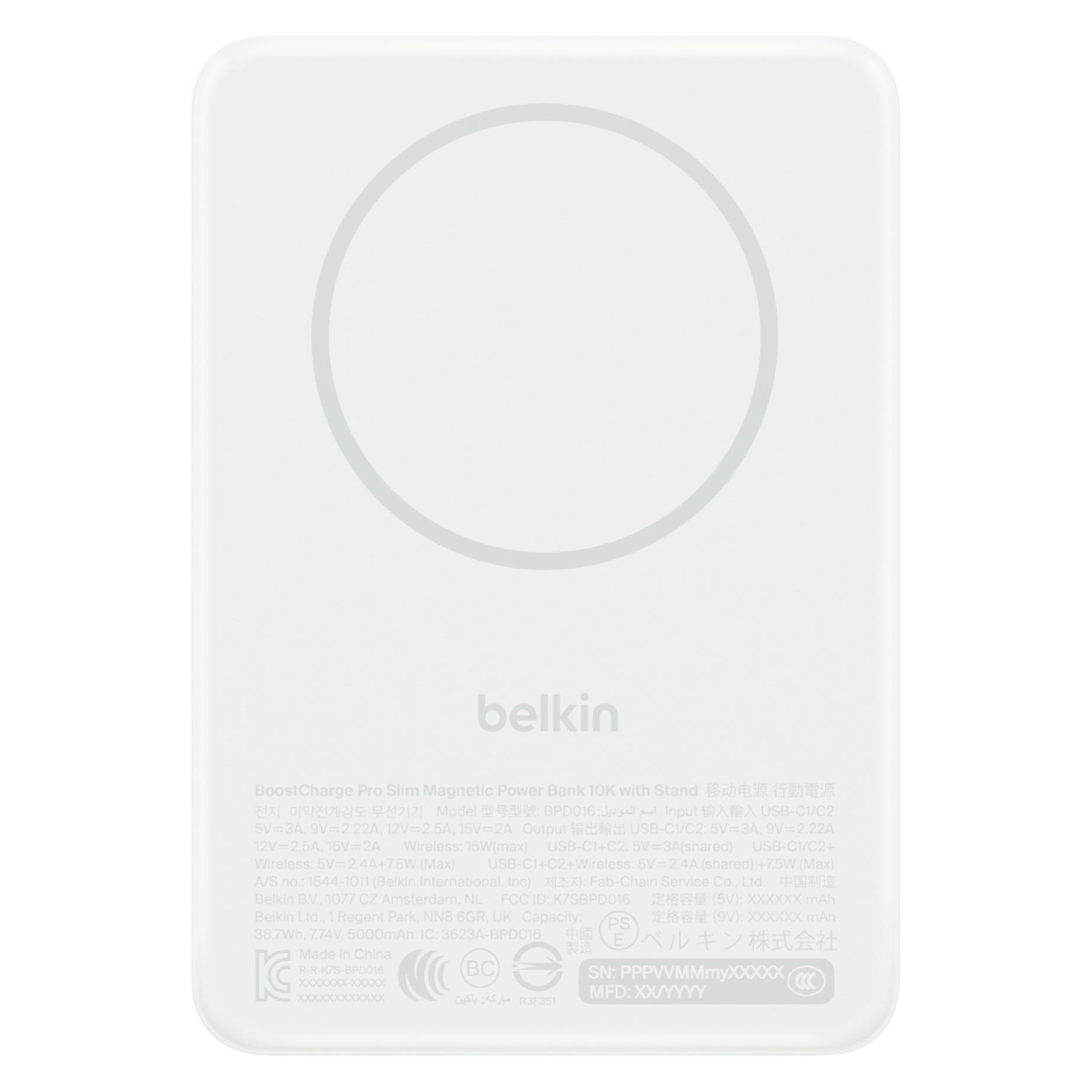 Belkin Boostcharge Slim Magnetische Po (10000 mAh, 20 W, 38.70 Wh) (BPD016HQWH)