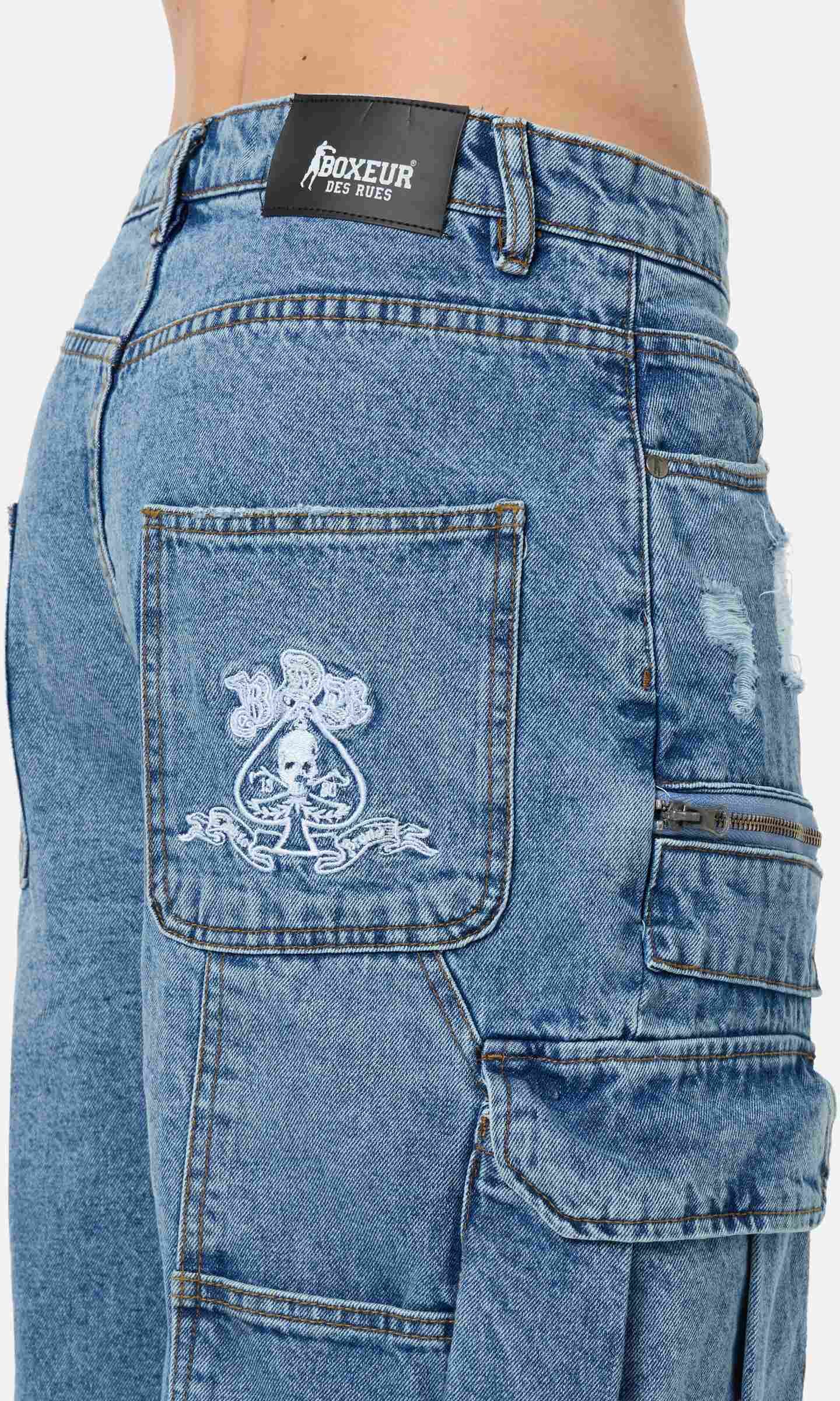 Loose-fit-Jeans BOXEUR DES RUES "BOXEUR DES RUES Jeansshorts Multy Pocket", Herren, Gr. 28, N-Gr, blau, Obermaterial: 100% Baumwolle CO., Jeans Loose-fit-Jeans blau 28, N-Gr