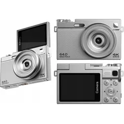 Xrec Aparat Cyfrowy 64mp / 4k / 16x Zoom / Obrotowy Ekran Lcd 2,88" / C77 / Srebrny (64 Mpx), Kamera, Silber