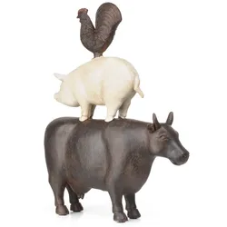 Moritz Deko-Figur Kuh Schwein und Hahn stehen aufeinander aus Polyresin Dekorations Idee Standdeko Tierwelt Statue Skulptur