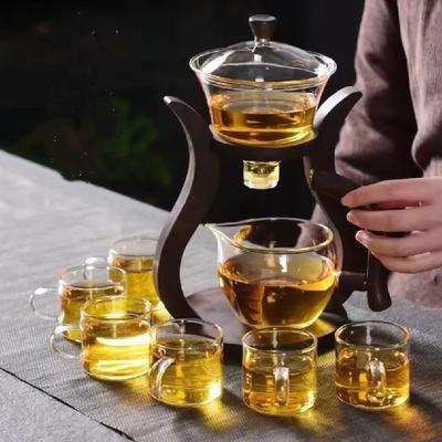 Inspired Finds Lazy Kung Fu Magnetic Drip Teapot Set Heat Resistant Glass Semi Automatic Tea Set teapot And Cup X 6
