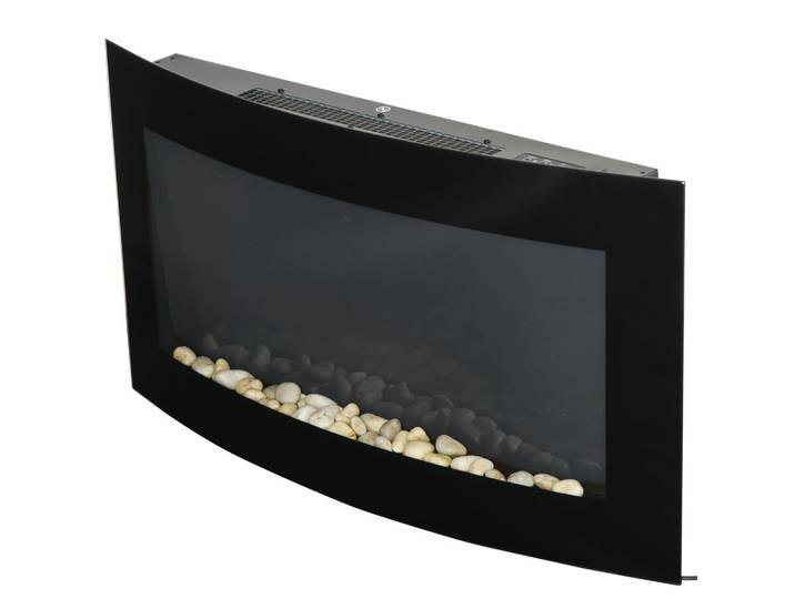 Homcom Elektrokamin Kaminofen Kamin Wandkamin mit Fernbedienung 2 Maße LED Licht, Schwarz, Metall, 12.5x50x90 cm, Kleinmöbel, Kamine & Zubehör