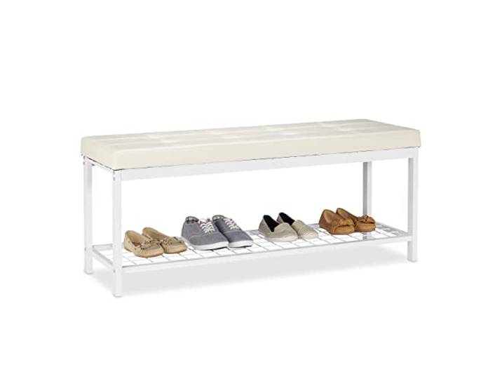 Relaxdays Schuhbank XXL, bequemes Sitzpolster, offen, weiß