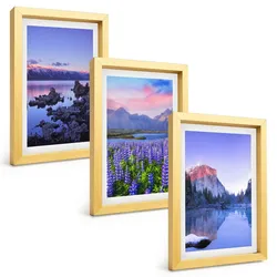 BILDER SET 3er Set - 20x30 cm Goldrahmen - Berglandschaften mit Wasser und Himmel
