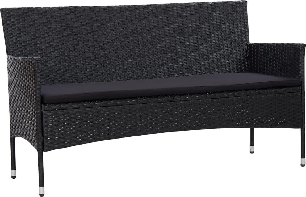 3-Sitzer-Gartensofa mit Auflagen Schwarz Poly Rattan